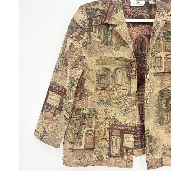 Erin London Vintage Tan Green Burgundy Tapestry Villa Jacket Size XL - Picture 7 of 9